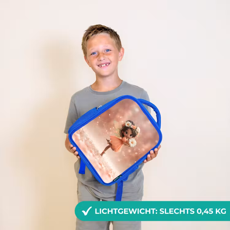 Rugzak kind - blauw - Bloemenfee met madeliefjes in een roze bloesemdroom — 2