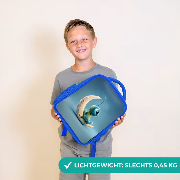 Rugzak kind - blauw - Dromerig pluiswezentje zittend op maansikkel — 2
