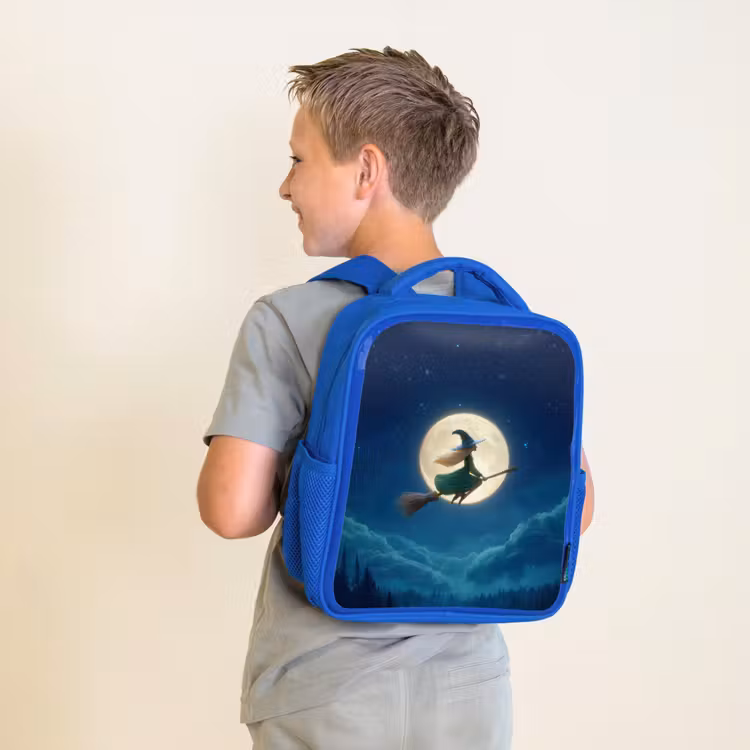 Rugzak kind - blauw - Magische nachtvlucht van een heks voor volle maan — 3
