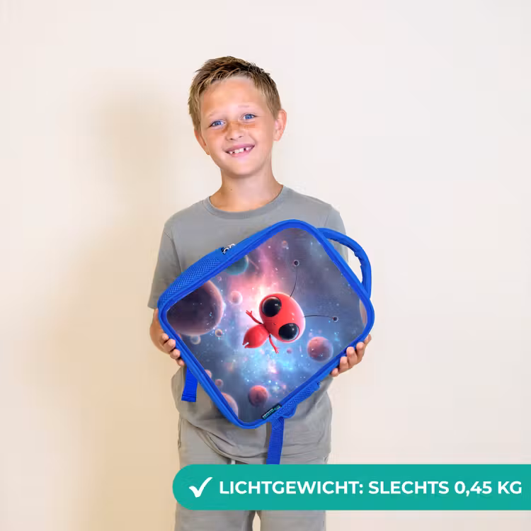 Rugzak kind - blauw - Rood buitenaards wezentje zwevend in kleurrijke kosmos — 2