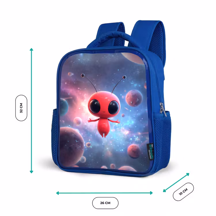 Rugzak kind - blauw - Rood buitenaards wezentje zwevend in kleurrijke kosmos — 5