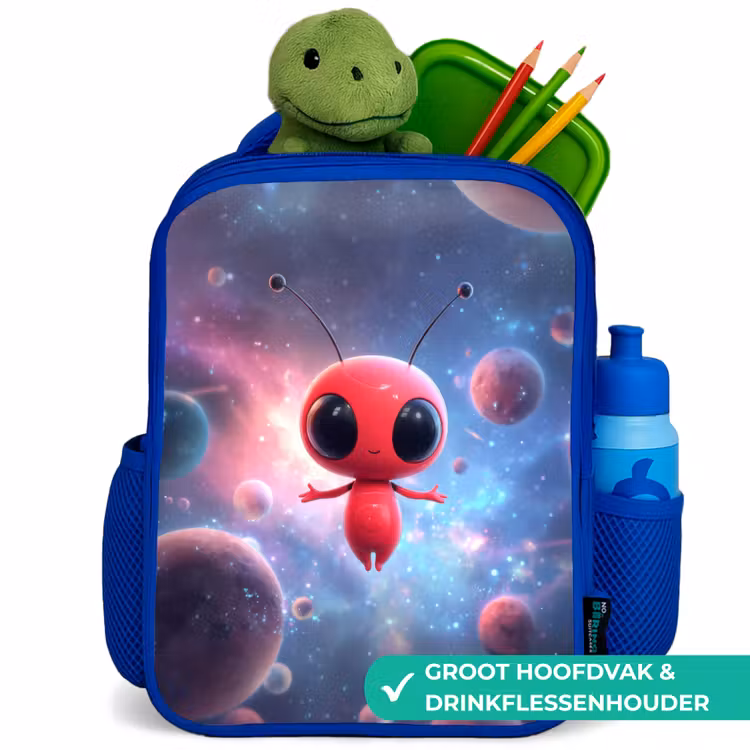 Rugzak kind - blauw - Rood buitenaards wezentje zwevend in kleurrijke kosmos — 6