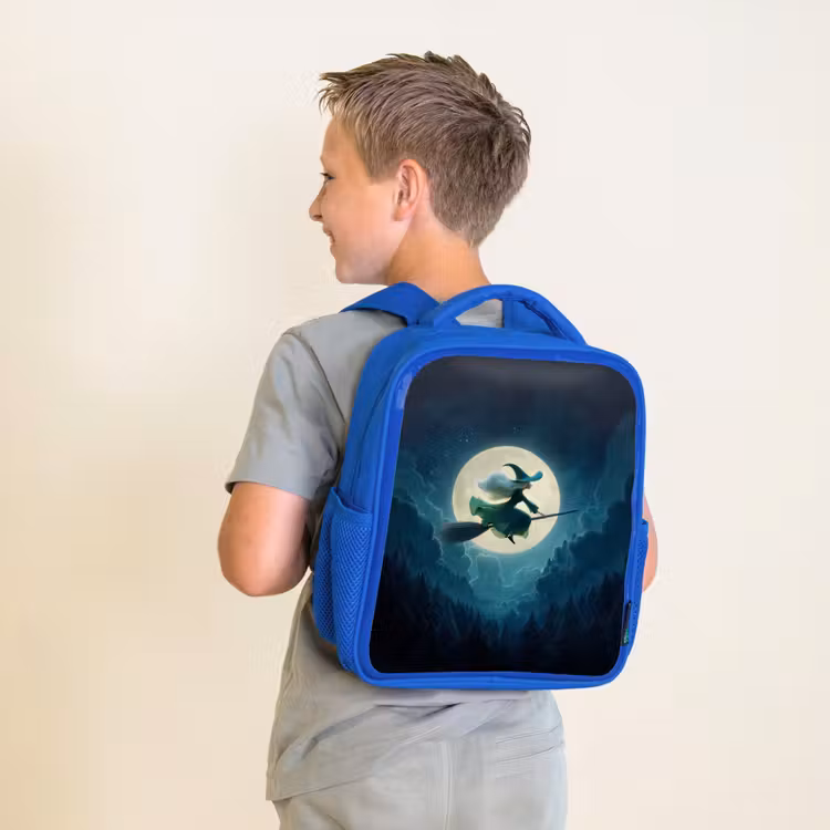 Rugzak kind - blauw - Vliegende heks voor volle maan boven donker woud — 3