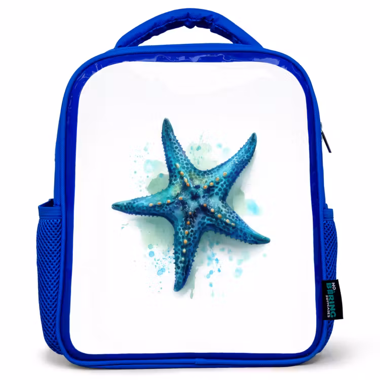 Rugzak kind - blauw - Zeesterrenpracht op wit doek — 1