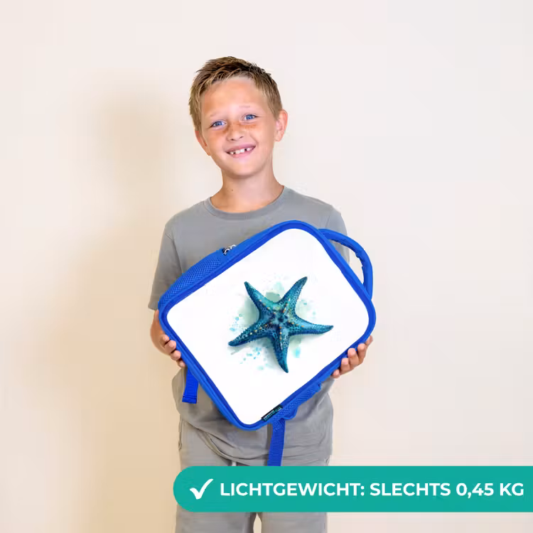 Rugzak kind - blauw - Zeesterrenpracht op wit doek — 2