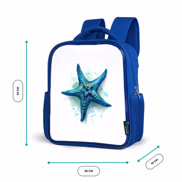 Rugzak kind - blauw - Zeesterrenpracht op wit doek — 5