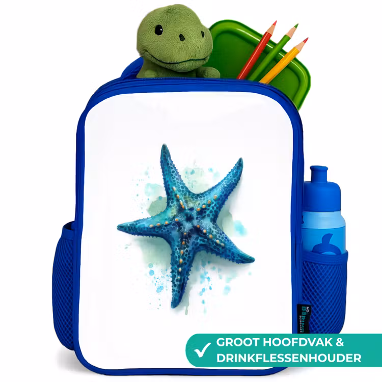 Rugzak kind - blauw - Zeesterrenpracht op wit doek — 6