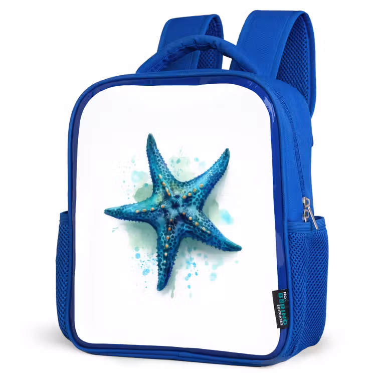 Rugzak kind - blauw - Zeesterrenpracht op wit doek — 7