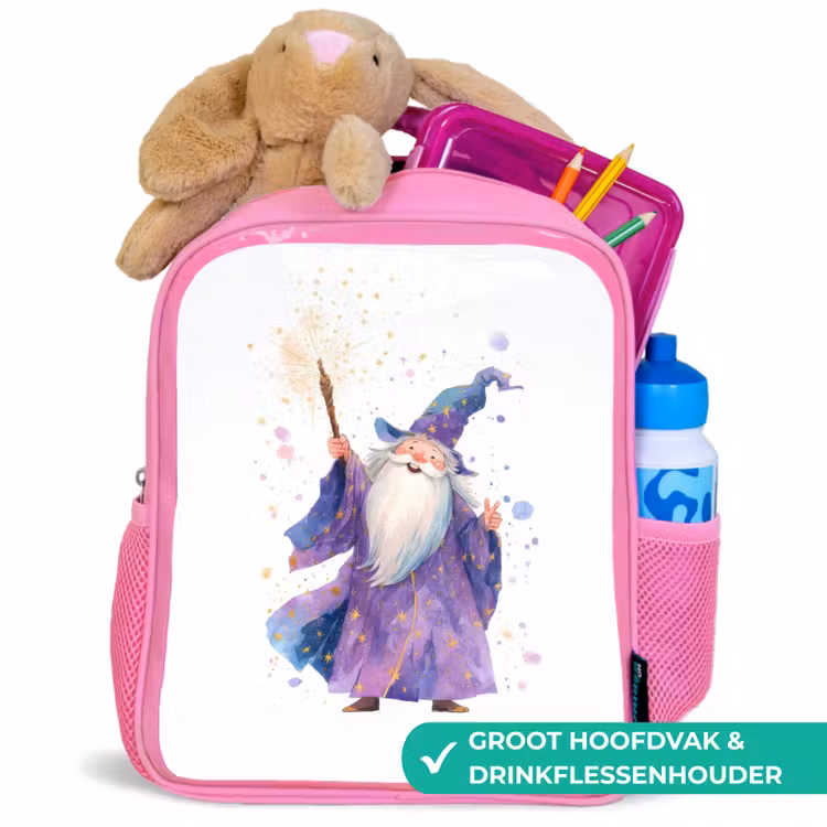 Rugzak kind - roze - Lachende tovenaar met fonkelende staf — 2