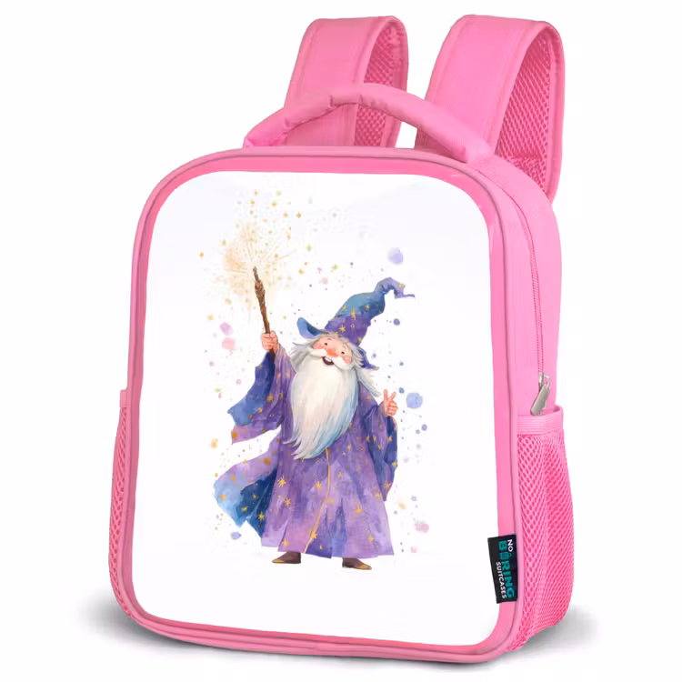 Rugzak kind - roze - Lachende tovenaar met fonkelende staf — 4