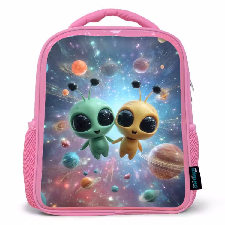 Rugzak kind - roze - Ruimtevriendjes zwevend tussen de planeten — 1