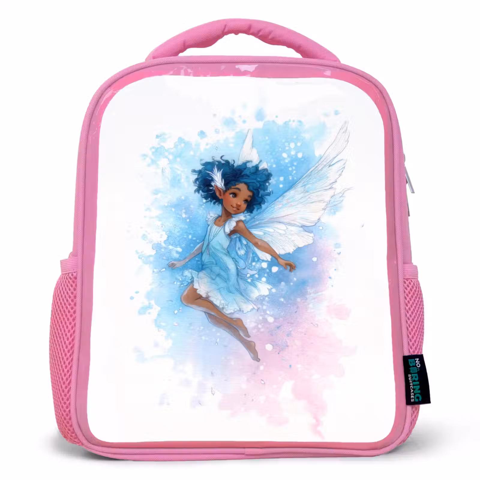 Rugzak kind - roze - Dansende elf met blauwe vleugels en waterverf-effect — 1