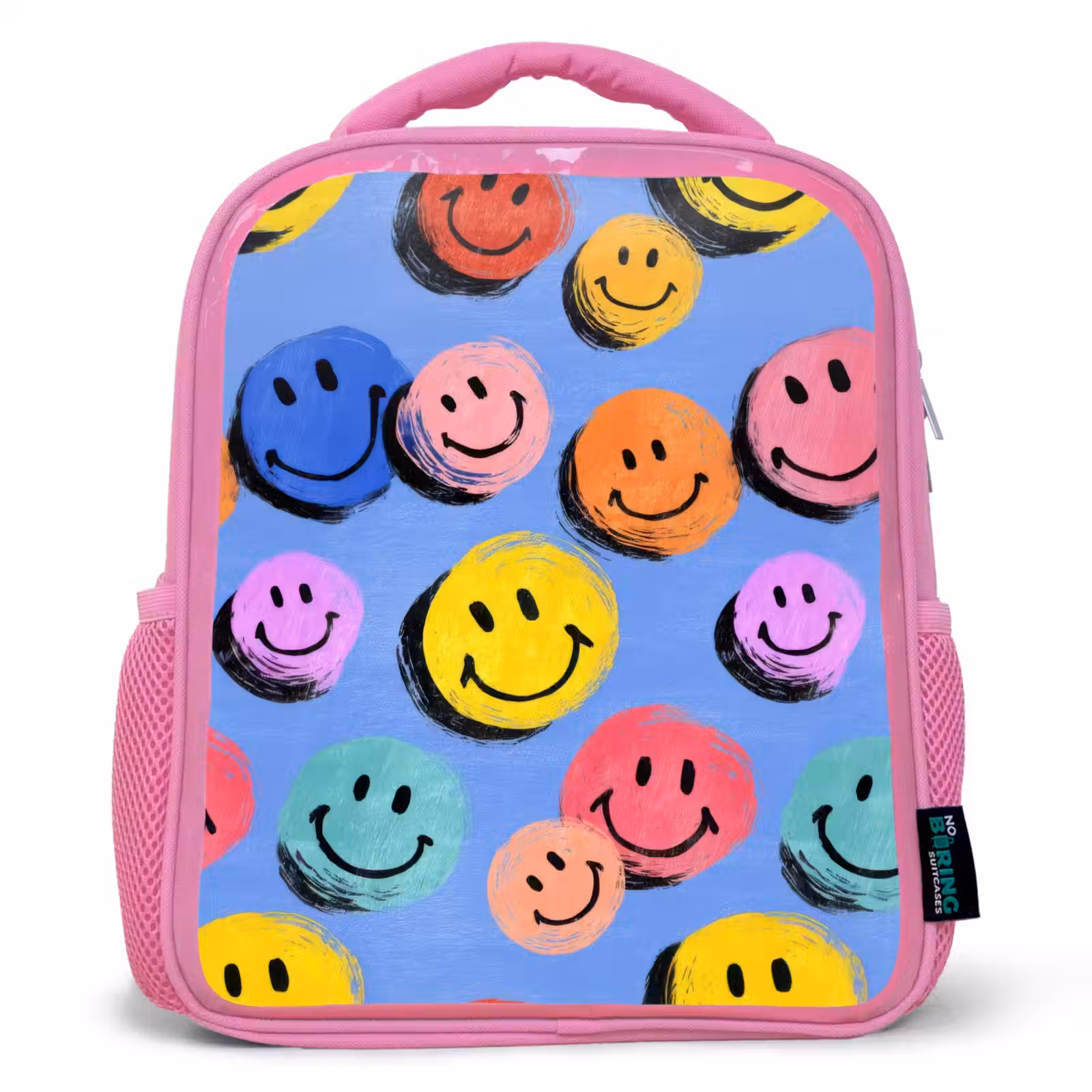 Rugzak kind - roze - Getekende smileykrabbels met felle penseelstreken — 1