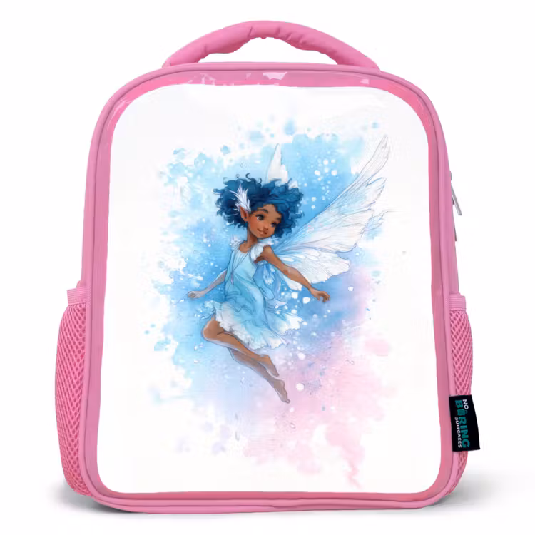Rugzak kind - roze - Dansende elf met blauwe vleugels en waterverf-effect — 1