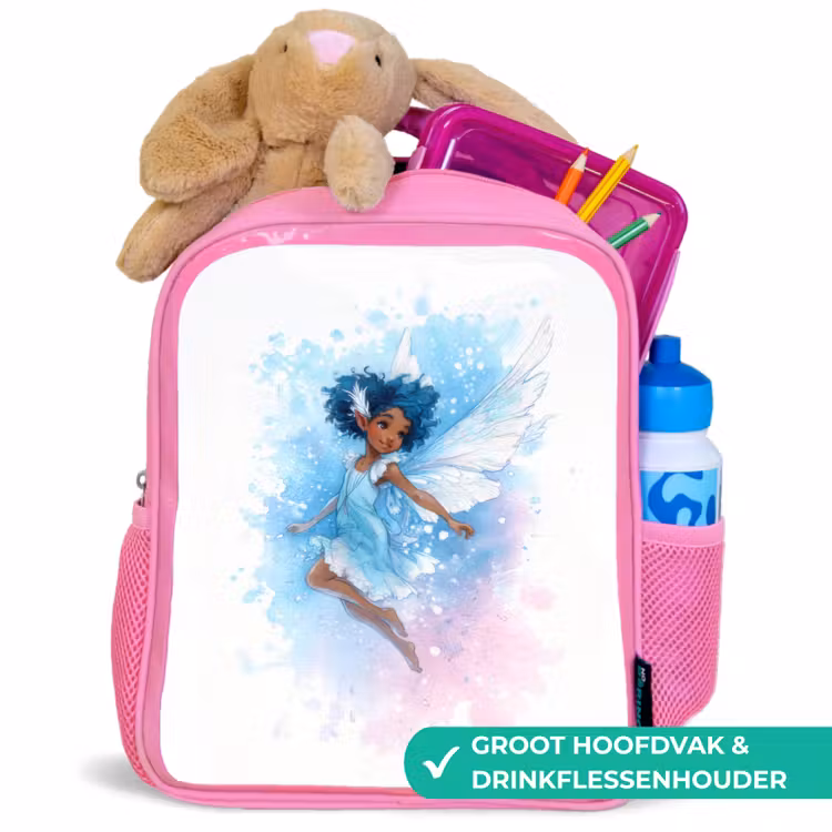 Rugzak kind - roze - Dansende elf met blauwe vleugels en waterverf-effect — 2