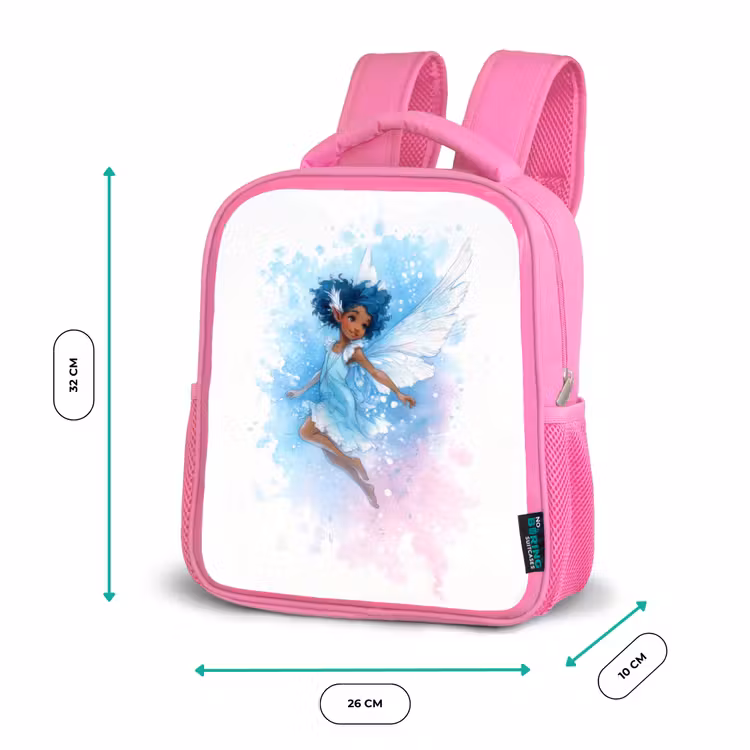 Rugzak kind - roze - Dansende elf met blauwe vleugels en waterverf-effect — 3