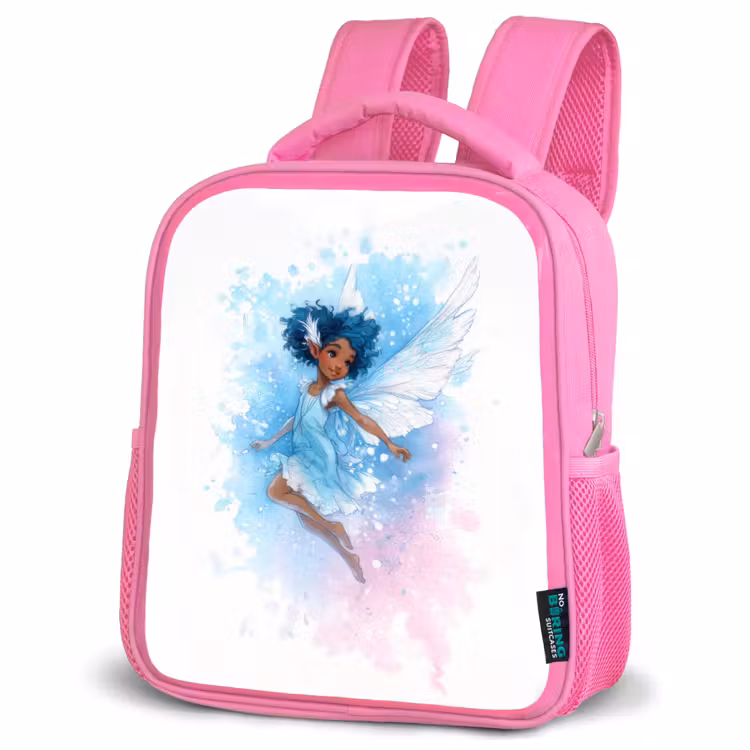 Rugzak kind - roze - Dansende elf met blauwe vleugels en waterverf-effect — 4