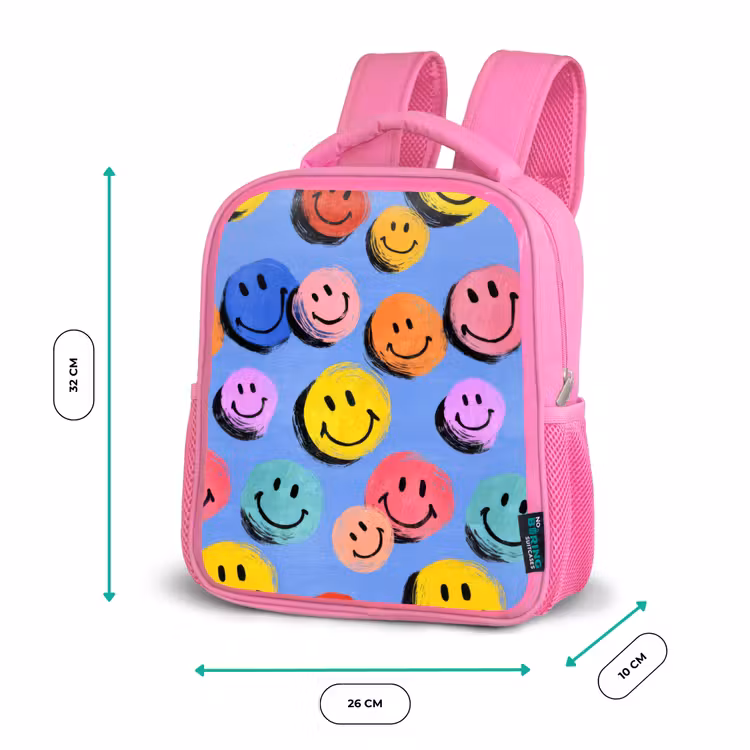 Rugzak kind - roze - Getekende smileykrabbels met felle penseelstreken — 3