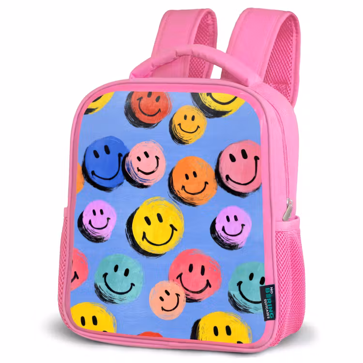 Rugzak kind - roze - Getekende smileykrabbels met felle penseelstreken — 4