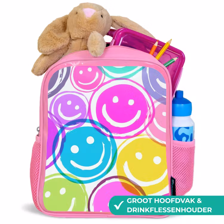 Rugzak kind - roze - Kleurrijke glimlachexplosie op wit canvas — 2