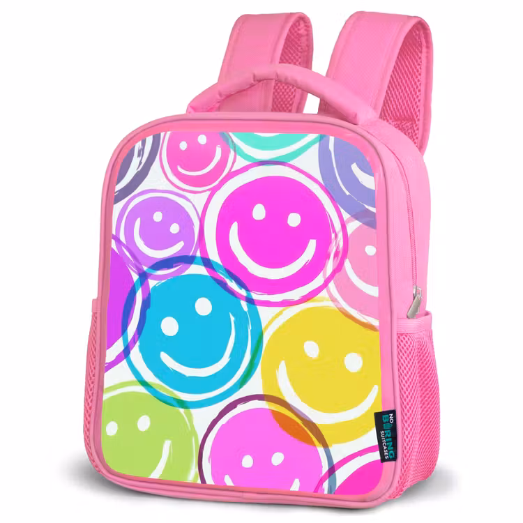 Rugzak kind - roze - Kleurrijke glimlachexplosie op wit canvas — 4
