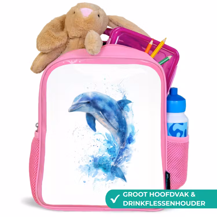 Rugzak kind - roze - Springende dolfijn in aquarelspetters — 2