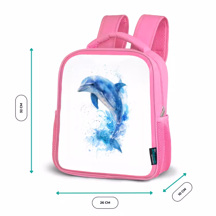 Rugzak kind - roze - Springende dolfijn in aquarelspetters — 3