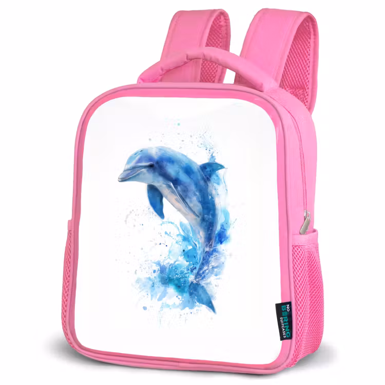 Rugzak kind - roze - Springende dolfijn in aquarelspetters — 4