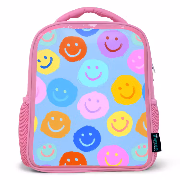 Rugzak kind - roze - Verfachtige smileycollage op lichtblauw — 1