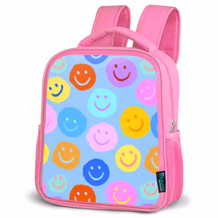 Rugzak kind - roze - Verfachtige smileycollage op lichtblauw — 4