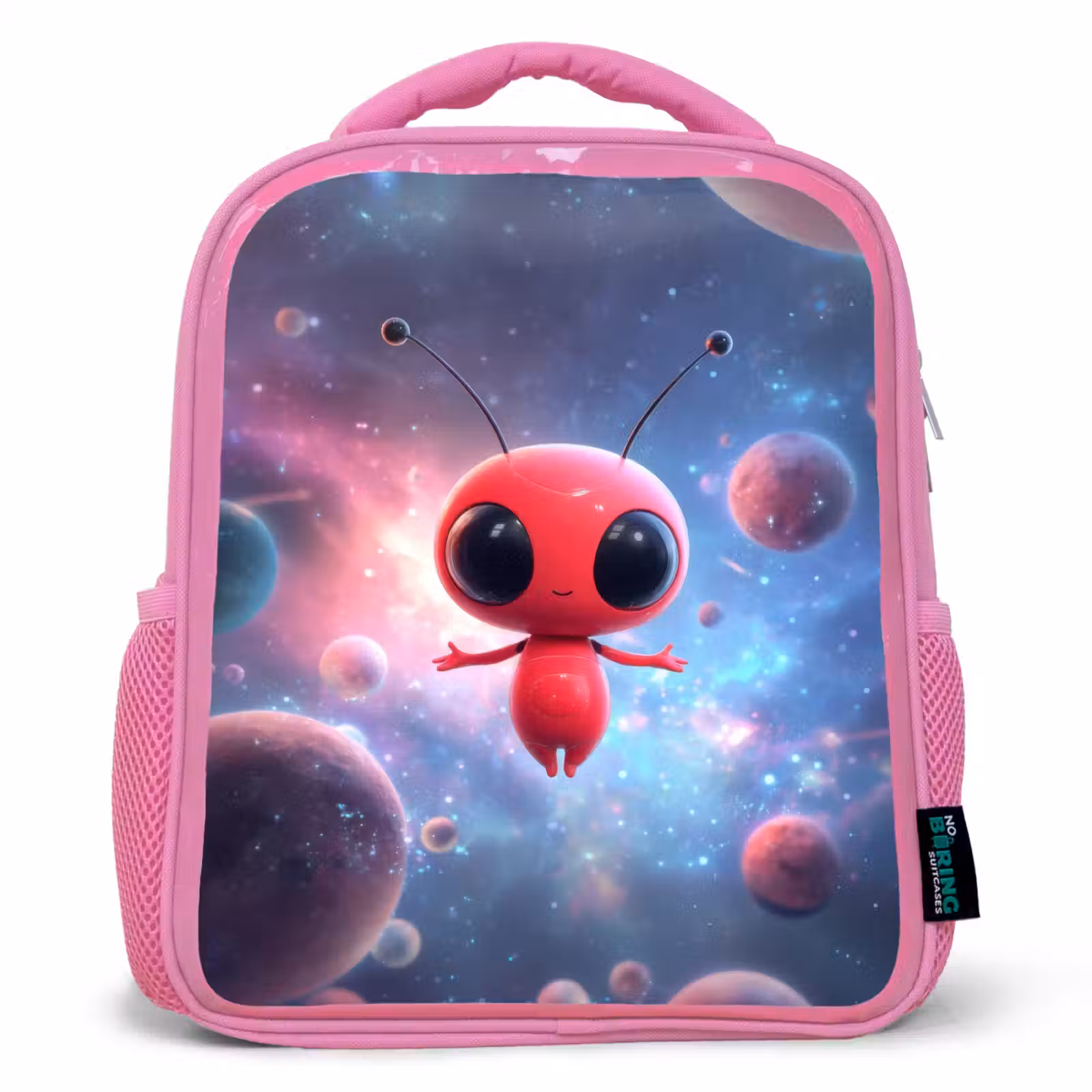 Rugzak kind - roze - Rood buitenaards wezentje zwevend in kleurrijke kosmos — 1
