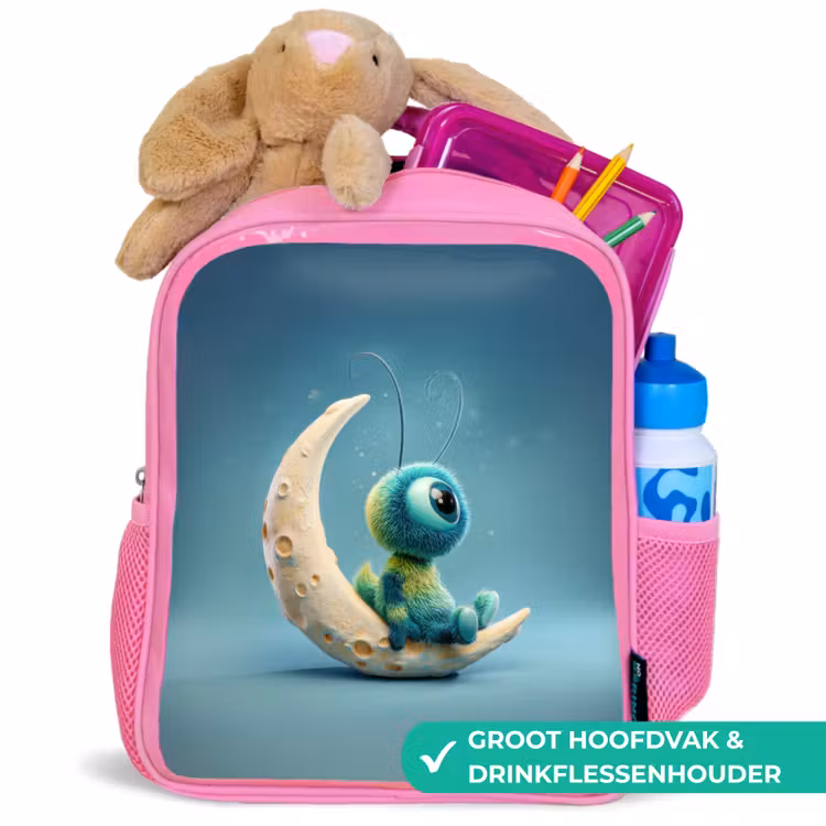 Rugzak kind - roze - Dromerig pluiswezentje zittend op maansikkel — 2