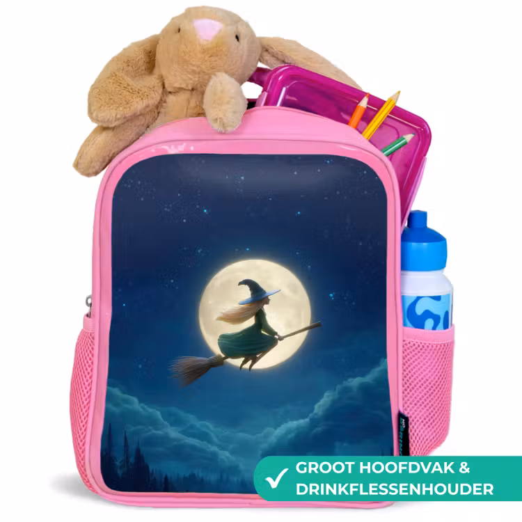 Rugzak kind - roze - Magische nachtvlucht van een heks voor volle maan — 2