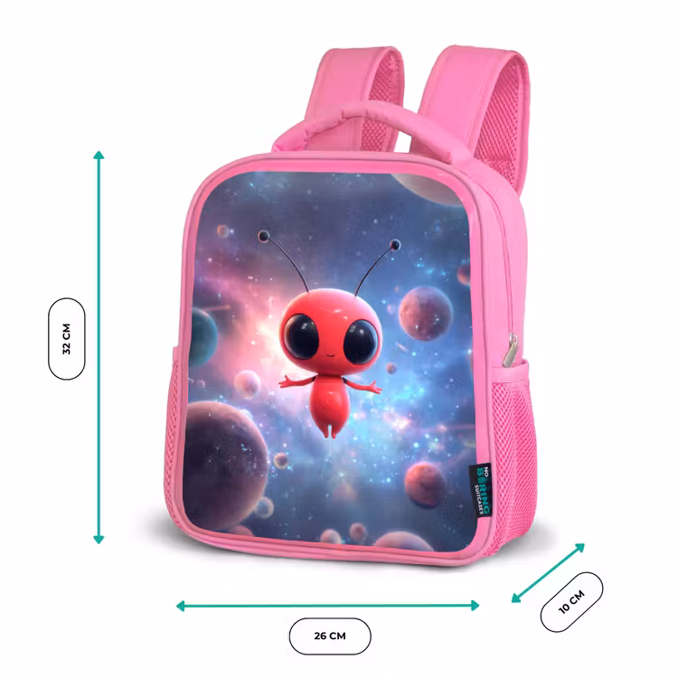 Rugzak kind - roze - Rood buitenaards wezentje zwevend in kleurrijke kosmos — 3