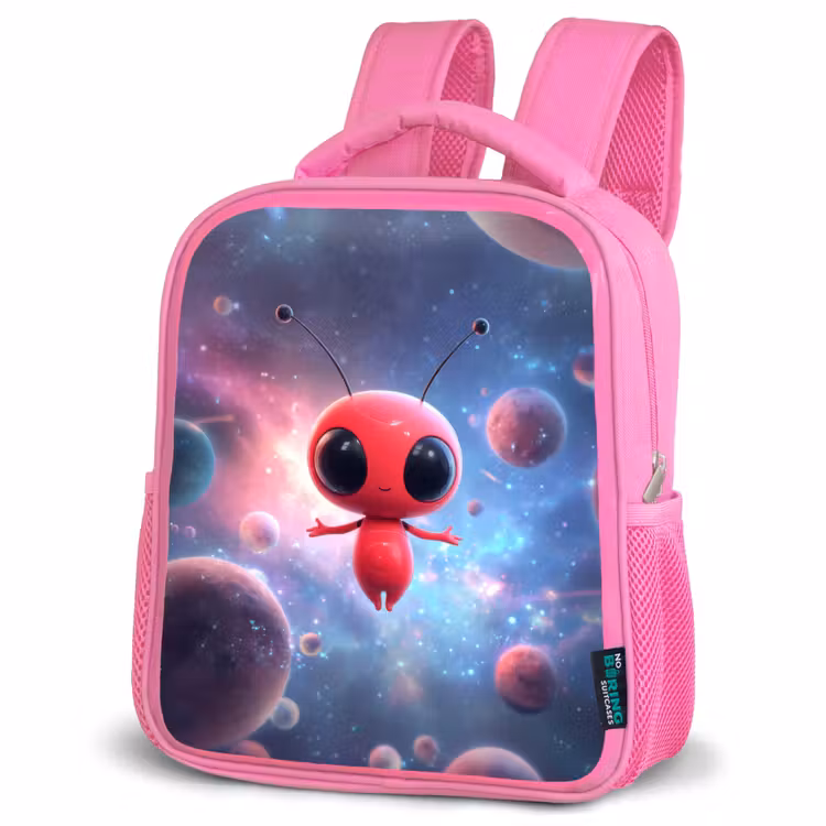 Rugzak kind - roze - Rood buitenaards wezentje zwevend in kleurrijke kosmos — 4