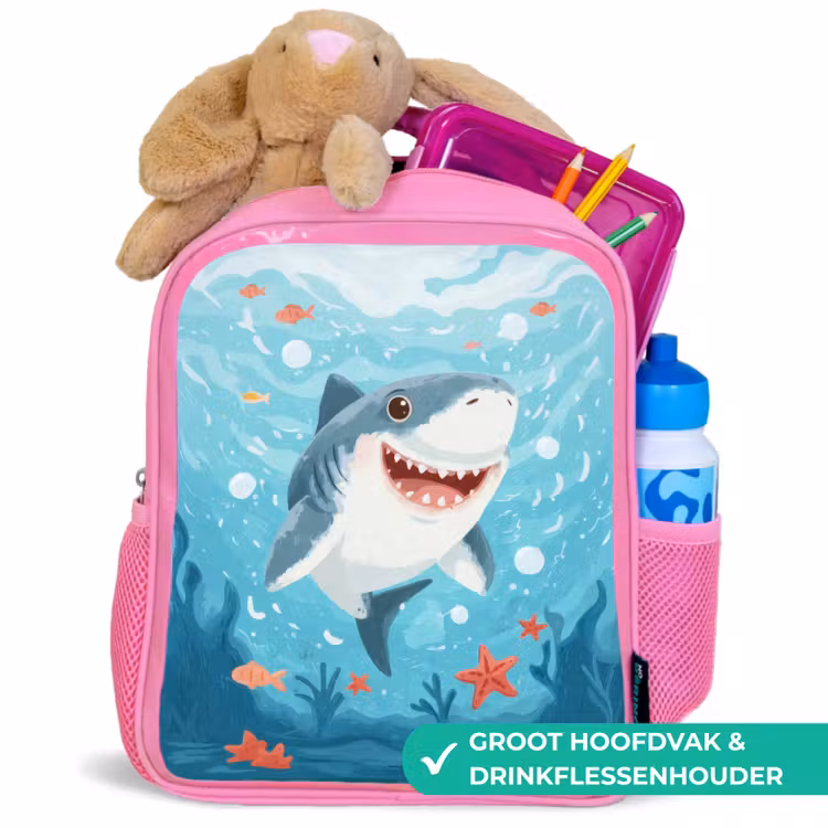 Rugzak kind - roze - Vrolijke haai in zeeparadijs — 2