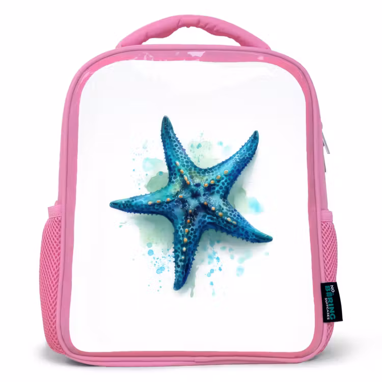 Rugzak kind - roze - Zeesterrenpracht op wit doek — 1