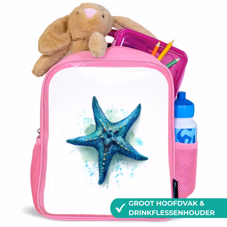 Rugzak kind - roze - Zeesterrenpracht op wit doek — 2