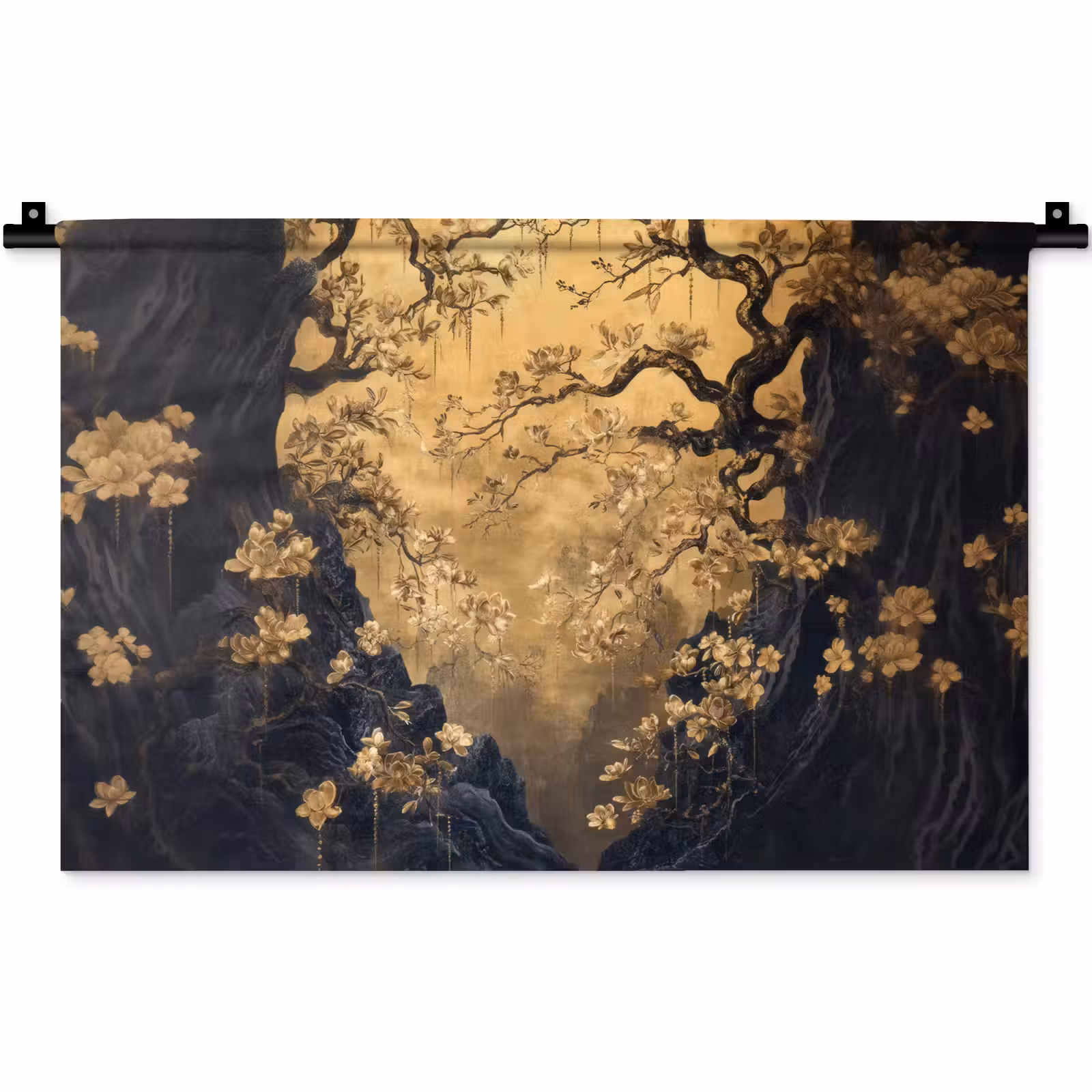 Wandkleed - Bloemen - Takken - Goud - Sierlijk — 1