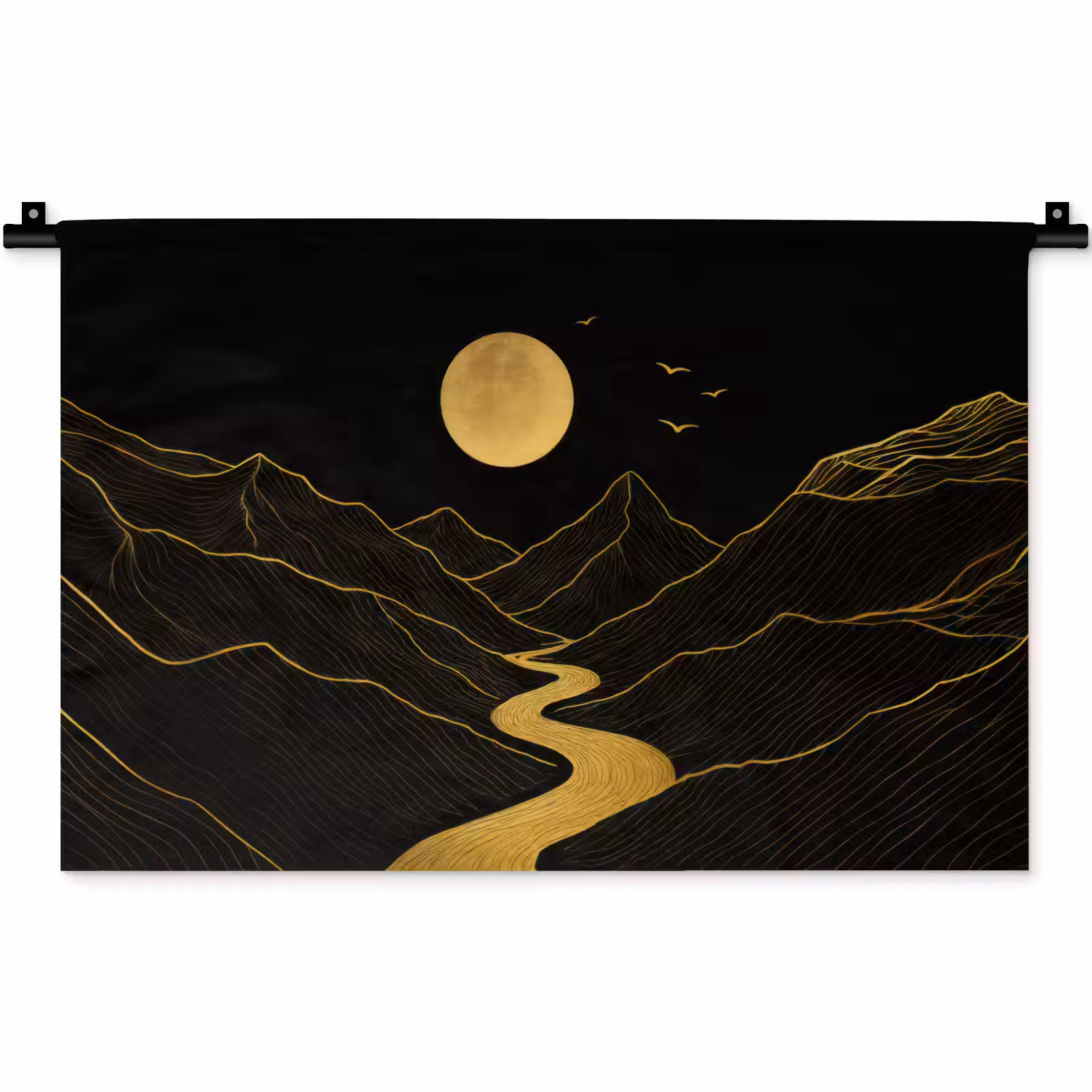 Wandkleed - Rivier - Goud - Maan - Vogels — 1