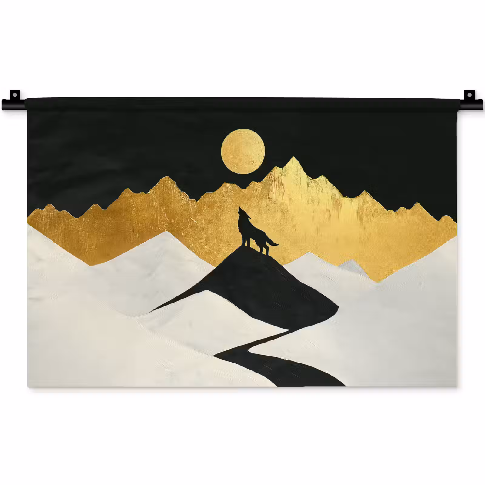 Wandkleed - Wolf - Bergen - Maan - Zwart — 1