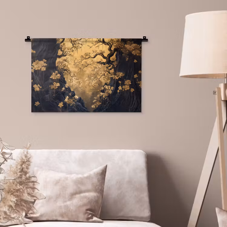Wandkleed - Bloemen - Takken - Goud - Sierlijk — 2