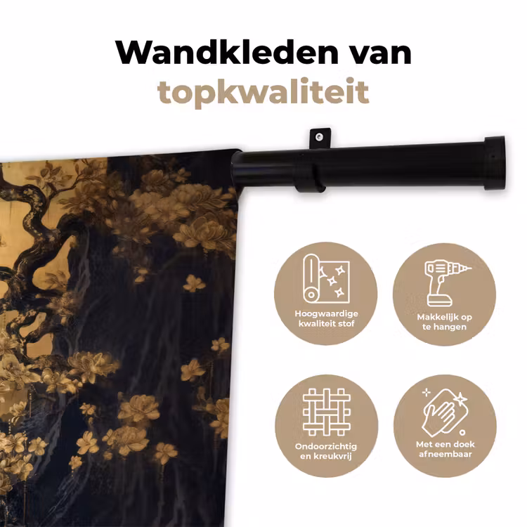 Wandkleed - Bloemen - Takken - Goud - Sierlijk — 3