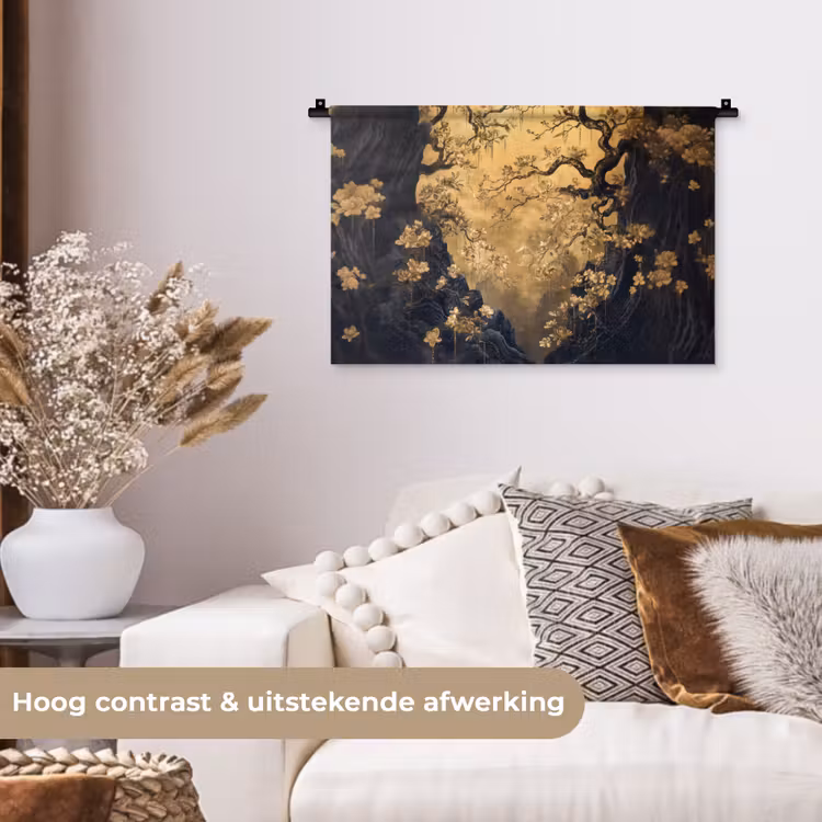Wandkleed - Bloemen - Takken - Goud - Sierlijk — 4
