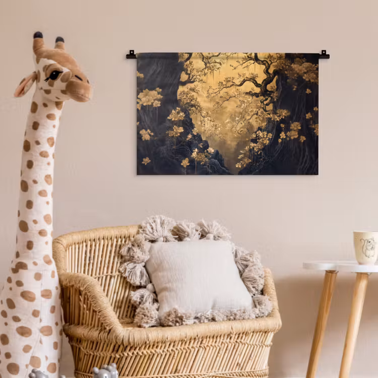 Wandkleed - Bloemen - Takken - Goud - Sierlijk — 5