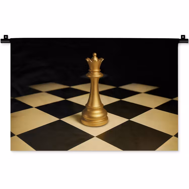 Wandkleed - Koningin - Schaakstuk - Geblokt - Goud — 1