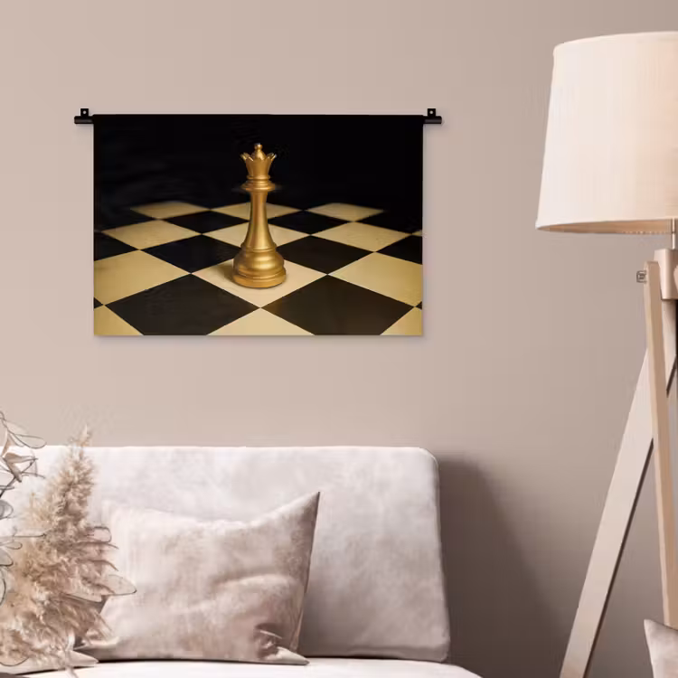 Wandkleed - Koningin - Schaakstuk - Geblokt - Goud — 2