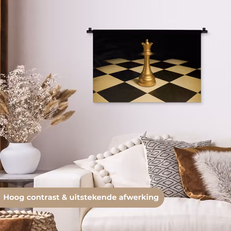 Wandkleed - Koningin - Schaakstuk - Geblokt - Goud — 4