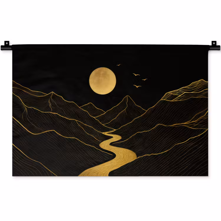 Wandkleed - Rivier - Goud - Maan - Vogels — 1