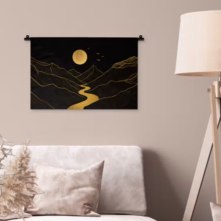Wandkleed - Rivier - Goud - Maan - Vogels — 2
